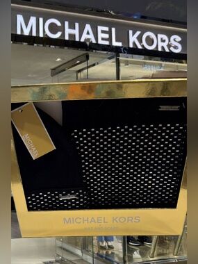 🆕 Michael Kors Black Hat and Studded Scarf Gift Set
